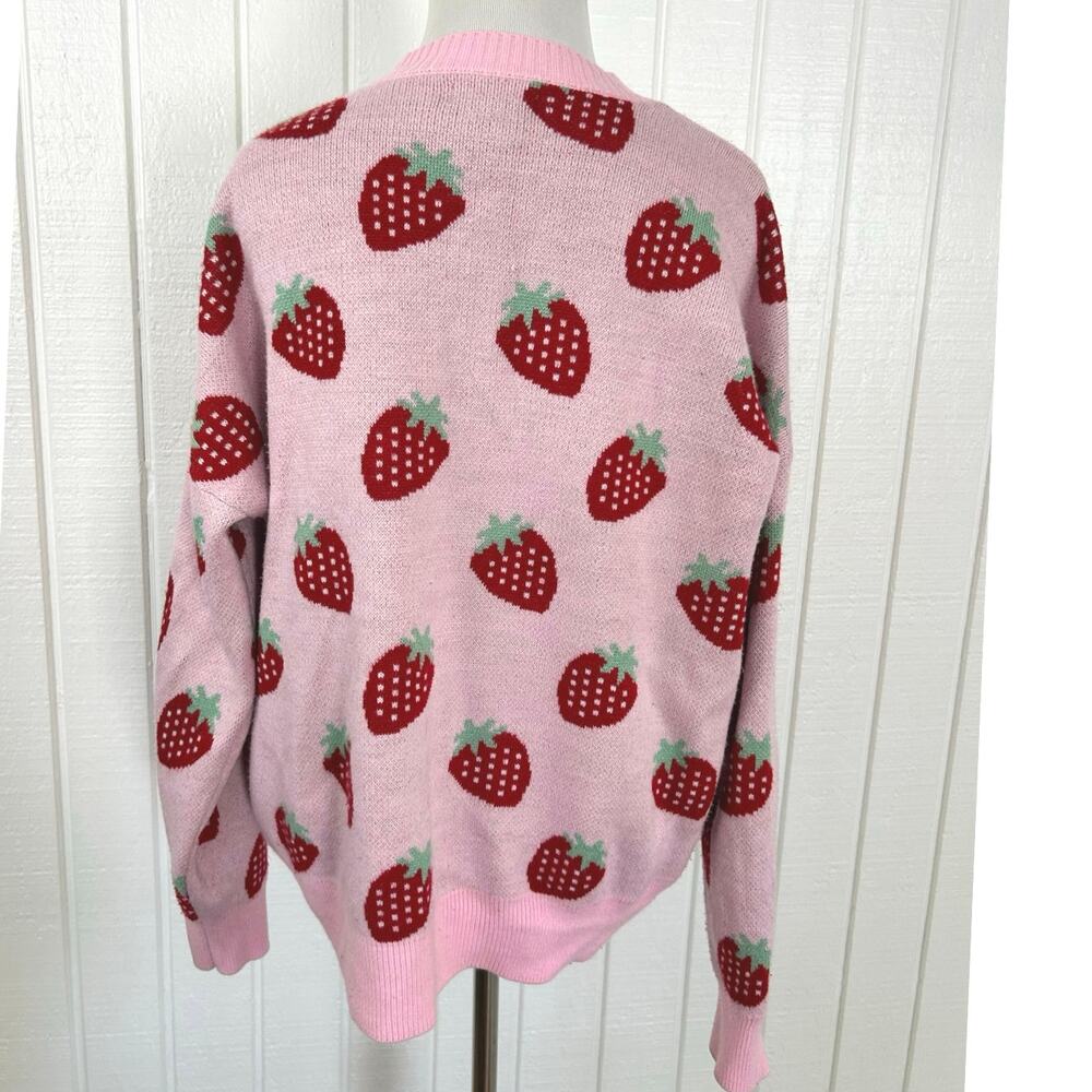 Hot Topic Strawberry Cardigan Pink Kawaii Cottagecore Sweater Womens M - Picture 5 of 6